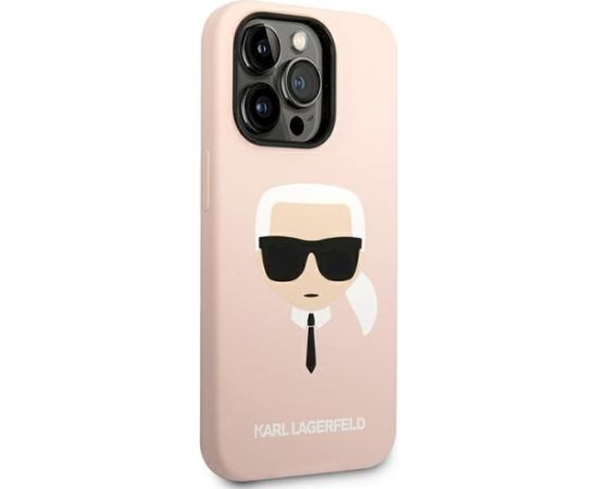 Karl Lagerfeld KLHCP14LSLKHLP Silicone Karl`s Head Aizsargapvalks priekš iPhone 14 Pro 6,1" / rozā Neoriģinālie Maciņi