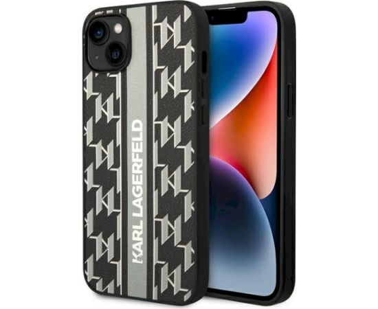 Karl Lagerfeld KLHCP14MPGKLSKG Aizsargapvalks priekš iPhone 14 Plus / 15 Plus 6.7" / pelēks Monogram Stripe Neoriģinālie Maciņi