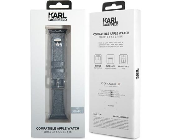 Karl Lagerfeld Pasek KLAWMOKHG Ремешок для часов Apple Watch 38/40/41mm Saffiano Karl Heads / серебристый Smart pūlksteņu aksesuāri