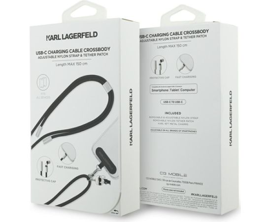 Karl Lagerfeld CBDY Ikonik Charm USB-C/USB-C Uzlādes kabelis priekš / melns Data USB kabeļi