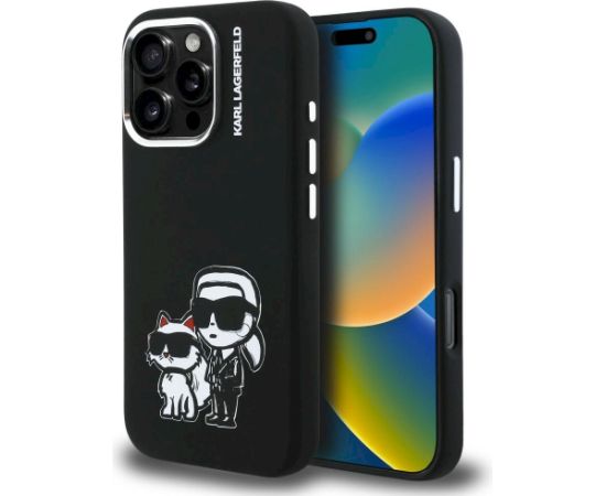 Case Karl Lagerfeld Silicone Karl&Choupette Sketch MagSafe Aizsargapvalks priekš iPhone 16 Pro / melns Neoriģinālie Maciņi