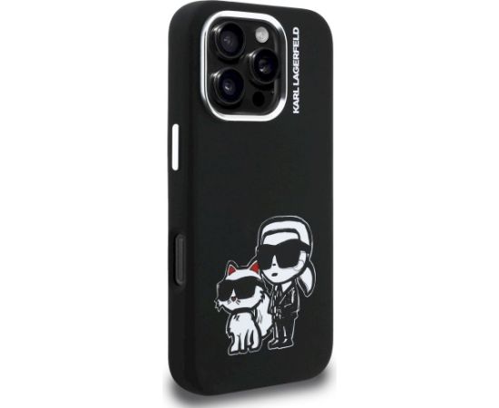 Case Karl Lagerfeld Silicone Karl&Choupette Sketch MagSafe Aizsargapvalks priekš iPhone 16 Pro / melns Neoriģinālie Maciņi
