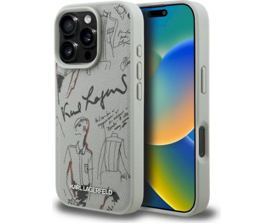 Karl Lagerfeld Grained Pattern & Logo MagSafe Aizsargapvalks priekš iPhone 16 Pro Max / pelēks Neoriģinālie Maciņi