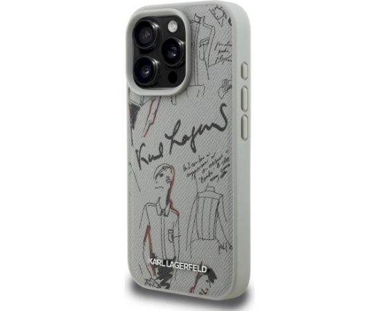 Karl Lagerfeld Grained Pattern & Logo MagSafe Aizsargapvalks priekš iPhone 16 Pro Max / pelēks Neoriģinālie Maciņi