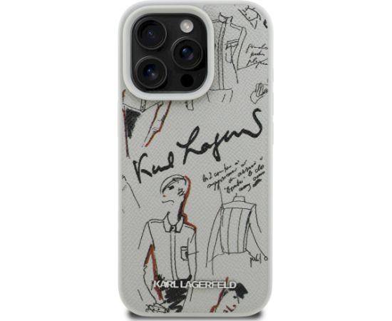 Karl Lagerfeld Grained Pattern & Logo MagSafe Aizsargapvalks priekš iPhone 16 Pro Max / pelēks Neoriģinālie Maciņi