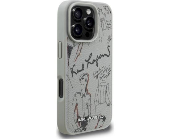 Karl Lagerfeld Grained Pattern & Logo MagSafe Aizsargapvalks priekš iPhone 16 Pro Max / pelēks Neoriģinālie Maciņi