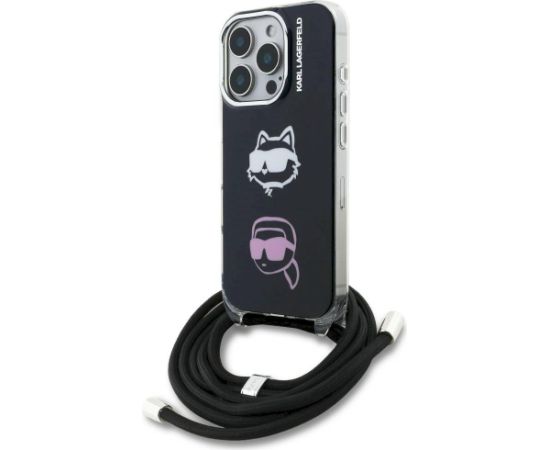 Karl Lagerfeld IML Crossbody Karl&Choupette Head Aizsargapvalks priekš iPhone 16 Pro Max / melns Neoriģinālie Maciņi