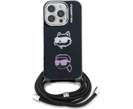 Karl Lagerfeld IML Crossbody Karl&Choupette Head Aizsargapvalks priekš iPhone 16 Pro Max / melns Neoriģinālie Maciņi