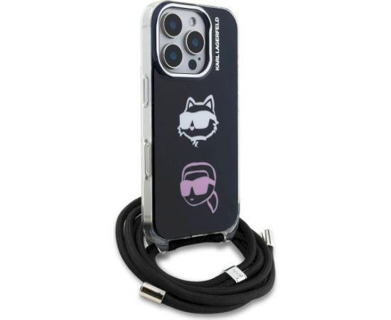 Karl Lagerfeld IML Crossbody Karl&Choupette Head Aizsargapvalks priekš iPhone 16 Pro Max / melns Neoriģinālie Maciņi