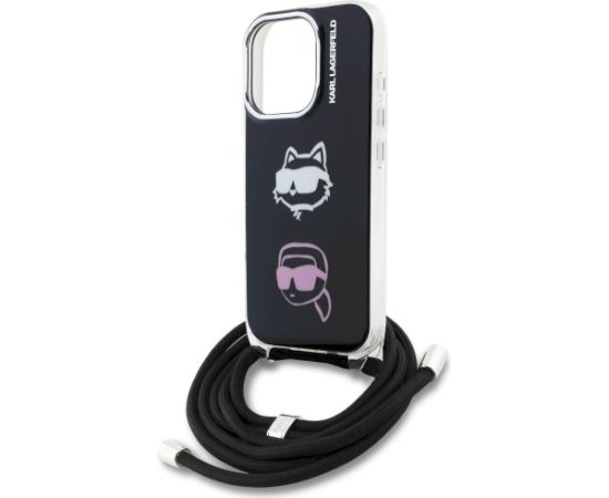 Karl Lagerfeld IML Crossbody Karl&Choupette Head Aizsargapvalks priekš iPhone 16 Pro Max / melns Neoriģinālie Maciņi