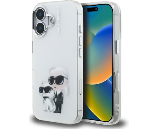 Karl Lagerfeld IML Aquarelle Karl & Choupette & Logo Aizsargapvalks priekš iPhone 16 / balts Neoriģinālie Maciņi