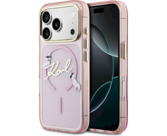 Karl Lagerfeld IML Choupettes Karl Script Logo MagSafe Aizsargapvalks priekš iPhone 17 Pro / rozā Neoriģinālie Maciņi