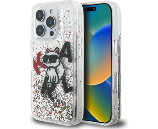 Karl Lagerfeld Liquid Glitter Choupette Logo Aizsargapvalks priekš iPhone 16 Pro / caurspīdīgs Neoriģinālie Maciņi
