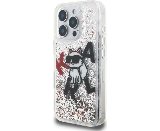 Karl Lagerfeld Liquid Glitter Choupette Logo Aizsargapvalks priekš iPhone 16 Pro / caurspīdīgs Neoriģinālie Maciņi