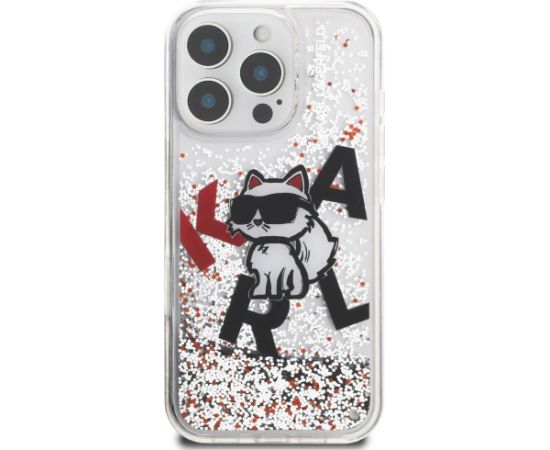 Karl Lagerfeld Liquid Glitter Choupette Logo Aizsargapvalks priekš iPhone 16 Pro / caurspīdīgs Neoriģinālie Maciņi