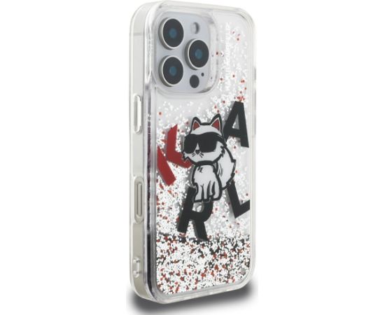 Karl Lagerfeld Liquid Glitter Choupette Logo Aizsargapvalks priekš iPhone 16 Pro / caurspīdīgs Neoriģinālie Maciņi