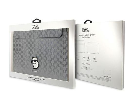 Karl Lagerfeld Sleeve KLCS14SAKHPCG Klēpjdatora maciņš 14" Saffiano Monogram Choupette / sudraba Somas portatīvajiem datoriem