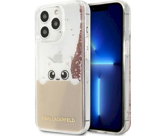 Karl Lagerfeld KLHCP13LPABGNU PEEK A BOO Liquid Glitter Aizsargapvalks priekš iPhone 13 Pro / 13 6,1" / rozā Neoriģinālie Maciņi