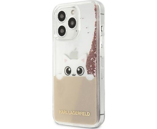 Karl Lagerfeld KLHCP13LPABGNU PEEK A BOO Liquid Glitter Aizsargapvalks priekš iPhone 13 Pro / 13 6,1" / rozā Neoriģinālie Maciņi