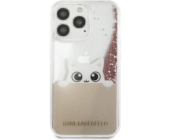Karl Lagerfeld KLHCP13LPABGNU PEEK A BOO Liquid Glitter Aizsargapvalks priekš iPhone 13 Pro / 13 6,1" / rozā Neoriģinālie Maciņi