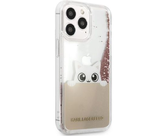 Karl Lagerfeld KLHCP13LPABGNU PEEK A BOO Liquid Glitter Aizsargapvalks priekš iPhone 13 Pro / 13 6,1" / rozā Neoriģinālie Maciņi