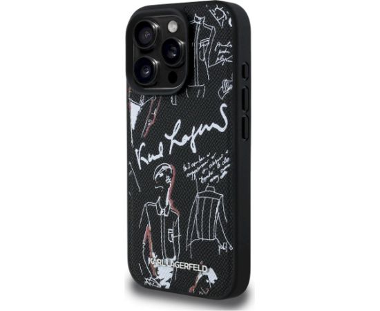 Karl Lagerfeld Grained Pattern & Logo MagSafe Case Aizsargapvalks priekš iPhone 16 Pro / melns Neoriģinālie Maciņi