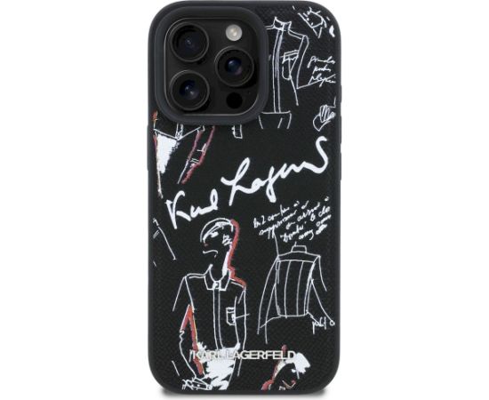 Karl Lagerfeld Grained Pattern & Logo MagSafe Case Aizsargapvalks priekš iPhone 16 Pro / melns Neoriģinālie Maciņi