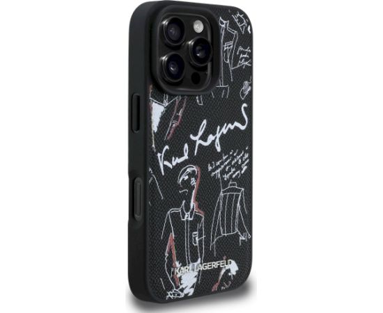 Karl Lagerfeld Grained Pattern & Logo MagSafe Case Aizsargapvalks priekš iPhone 16 Pro / melns Neoriģinālie Maciņi