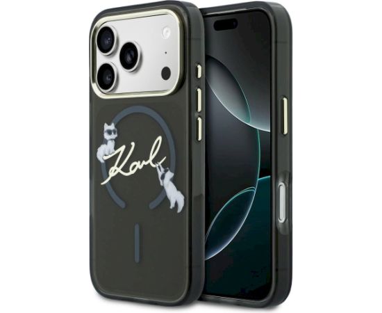 Karl Lagerfeld IML Choupettes Karl Script Logo MagSafe Aizsargapvalks priekš iPhone 17 Pro / melns Neoriģinālie Maciņi