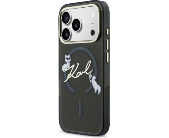 Karl Lagerfeld IML Choupettes Karl Script Logo MagSafe Aizsargapvalks priekš iPhone 17 Pro / melns Neoriģinālie Maciņi