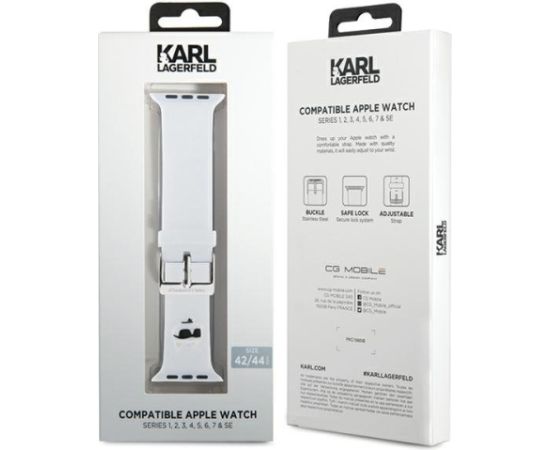 Karl Lagerfeld Strap KLAWLSLCNH Ремешок для часов Apple Watch 42/44/45/49mm 3D Rubber Choupette Head / белый Smart pūlksteņu aksesuāri