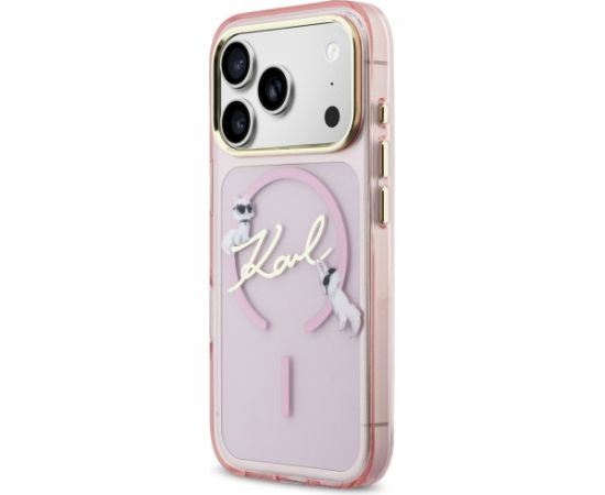 Karl Lagerfeld IML Choupettes Karl Script Logo MagSafe Aizsargapvalks priekš iPhone 17 Pro Max / rozā Neoriģinālie Maciņi