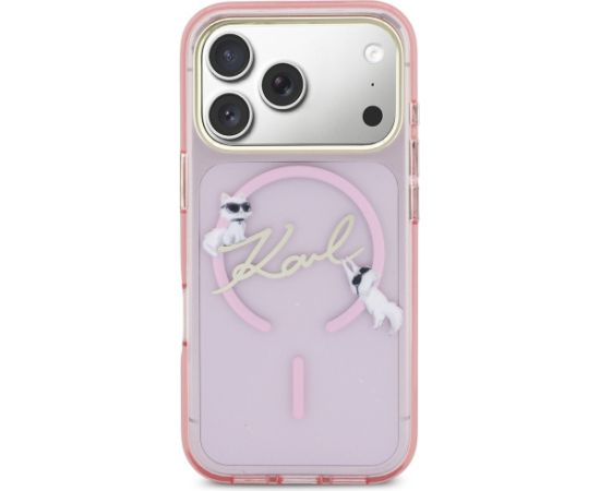 Karl Lagerfeld IML Choupettes Karl Script Logo MagSafe Aizsargapvalks priekš iPhone 17 Pro Max / rozā Neoriģinālie Maciņi
