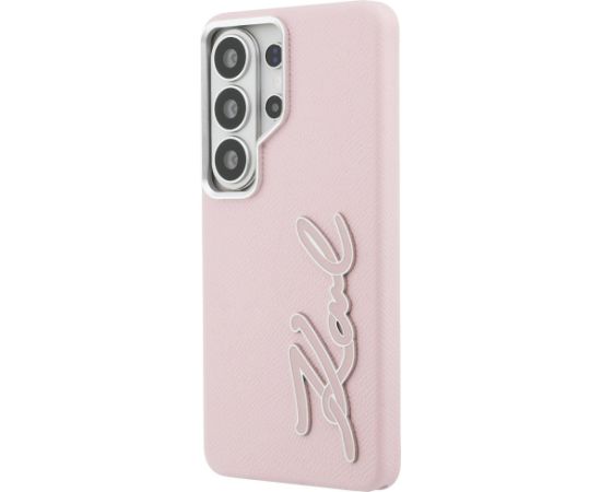 Karl Lagerfeld Grained Signature Metal Resin Logo Aizsargapvalks priekš Samsung Galaxy S26 Ultra / rozā Neoriģinālie Maciņi