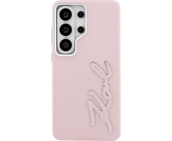 Karl Lagerfeld Grained Signature Metal Resin Logo Aizsargapvalks priekš Samsung Galaxy S26 Ultra / rozā Neoriģinālie Maciņi
