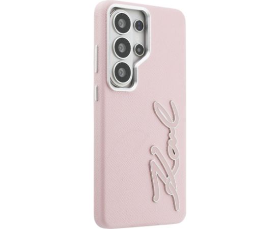 Karl Lagerfeld Grained Signature Metal Resin Logo Aizsargapvalks priekš Samsung Galaxy S26 Ultra / rozā Neoriģinālie Maciņi