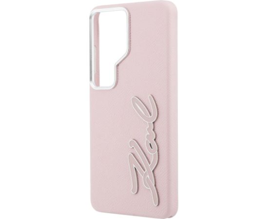 Karl Lagerfeld Grained Signature Metal Resin Logo Aizsargapvalks priekš Samsung Galaxy S26 Ultra / rozā Neoriģinālie Maciņi