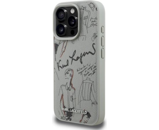 Karl Lagerfeld Grained Pattern & Logo MagSafe Case Aizsargapvalks priekš iPhone 16 Pro / pelēks Neoriģinālie Maciņi