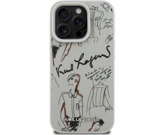Karl Lagerfeld Grained Pattern & Logo MagSafe Case Aizsargapvalks priekš iPhone 16 Pro / pelēks Neoriģinālie Maciņi