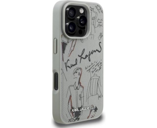 Karl Lagerfeld Grained Pattern & Logo MagSafe Case Aizsargapvalks priekš iPhone 16 Pro / pelēks Neoriģinālie Maciņi