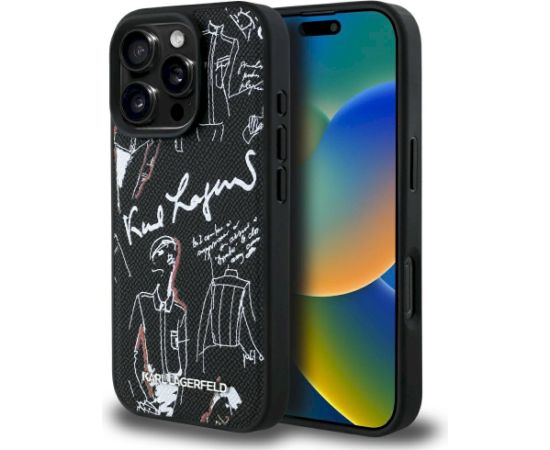 Karl Lagerfeld Grained Pattern & Logo MagSafe Aizsargapvalks priekš iPhone 16 Pro Max / melns Neoriģinālie Maciņi