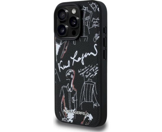 Karl Lagerfeld Grained Pattern & Logo MagSafe Aizsargapvalks priekš iPhone 16 Pro Max / melns Neoriģinālie Maciņi