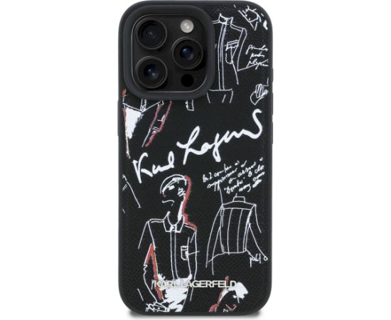Karl Lagerfeld Grained Pattern & Logo MagSafe Aizsargapvalks priekš iPhone 16 Pro Max / melns Neoriģinālie Maciņi