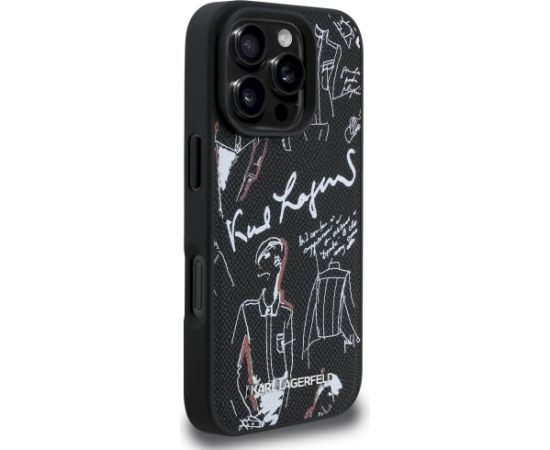 Karl Lagerfeld Grained Pattern & Logo MagSafe Aizsargapvalks priekš iPhone 16 Pro Max / melns Neoriģinālie Maciņi