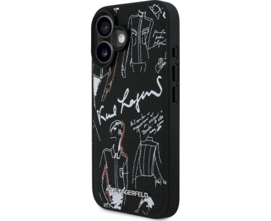Karl Lagerfeld Grained Pattern & Logo MagSafe Case Aizsargapvalks priekš iPhone 16 / melns Neoriģinālie Maciņi