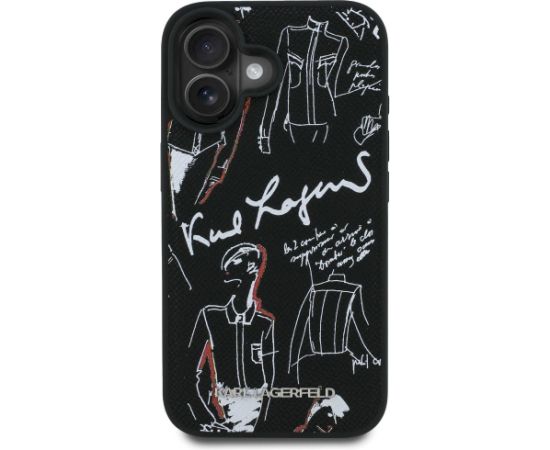 Karl Lagerfeld Grained Pattern & Logo MagSafe Case Aizsargapvalks priekš iPhone 16 / melns Neoriģinālie Maciņi