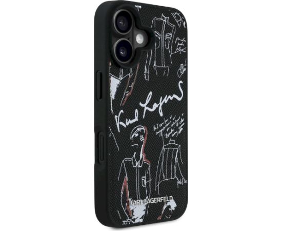 Karl Lagerfeld Grained Pattern & Logo MagSafe Case Aizsargapvalks priekš iPhone 16 / melns Neoriģinālie Maciņi