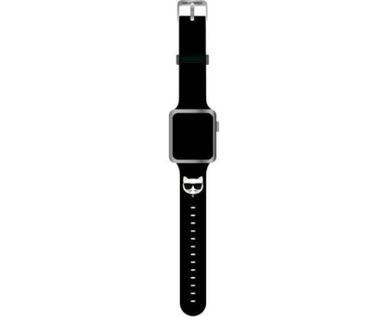 Karl Lagerfeld Pasek KLAWLSLCK Viedpulksteņu siksniņa priekš Apple Watch 42/44/45mm Silicone Choupette Heads / melns Smart-Watch aksesuāri