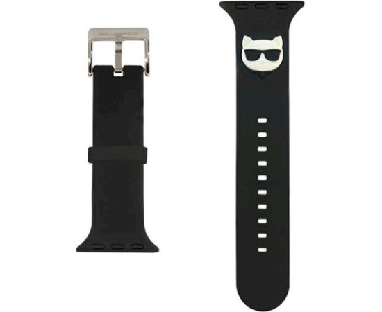 Karl Lagerfeld Pasek KLAWLSLCK Viedpulksteņu siksniņa priekš Apple Watch 42/44/45mm Silicone Choupette Heads / melns Smart-Watch aksesuāri