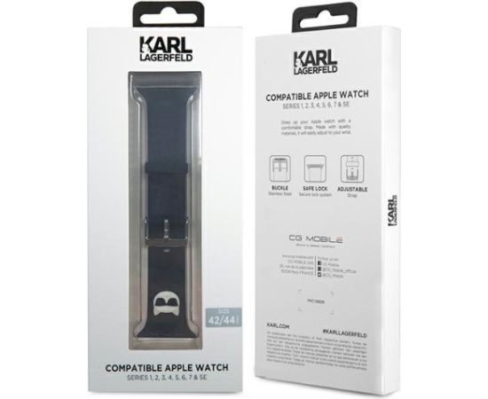 Karl Lagerfeld Pasek KLAWLSLCK Viedpulksteņu siksniņa priekš Apple Watch 42/44/45mm Silicone Choupette Heads / melns Smart-Watch aksesuāri